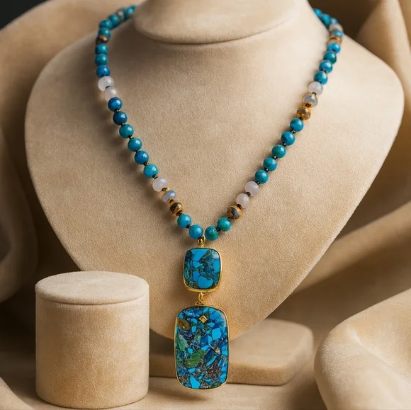 Radiant Orgonite Energy Pendant & Vibrant Crystal Beads Boho-Chic Necklace - Picture 3 of 14